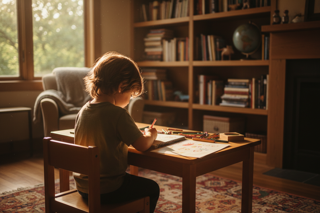 Adolescente estudando com material escolar